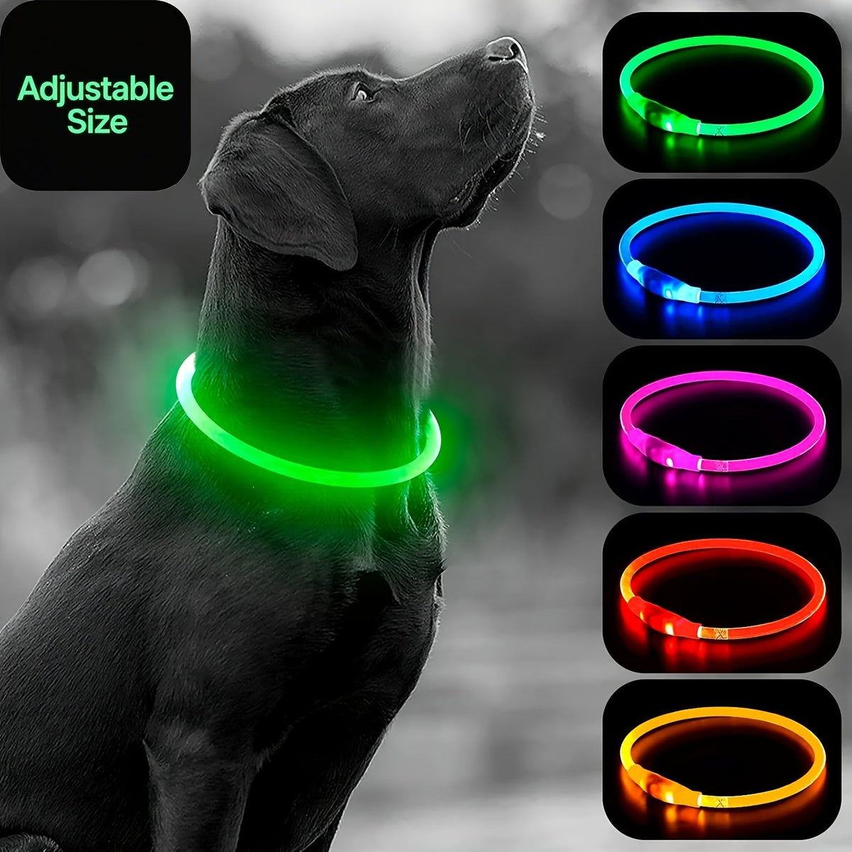 Collier pour chien à LED rechargeable par USB – Collier de sécurité lumineux à 360° avec 3 modes, réglable et découpable en TPU pour chiens de petite, moyenne et grande taille, idéal pour les promenades nocturnes, la course et la chasse