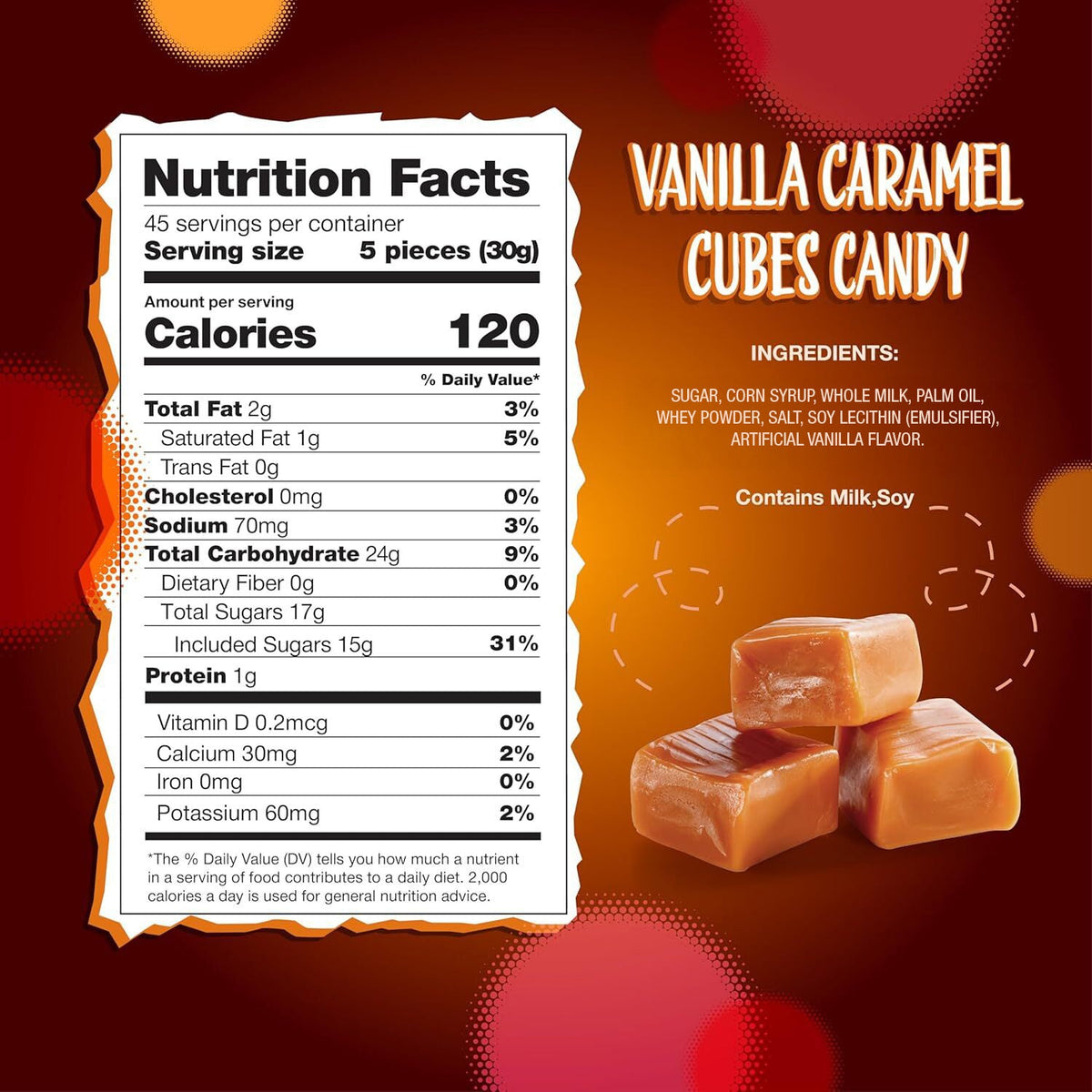 Cubes de caramel à la vanille, paquet en vrac de 1,36 kg (3 livres) – environ 225 pièces, emballées individuellement, carrés de caramel fondant au beurre et à la vanille pour le grignotage, la pâtisserie, les cadeaux et les bols à bonbons