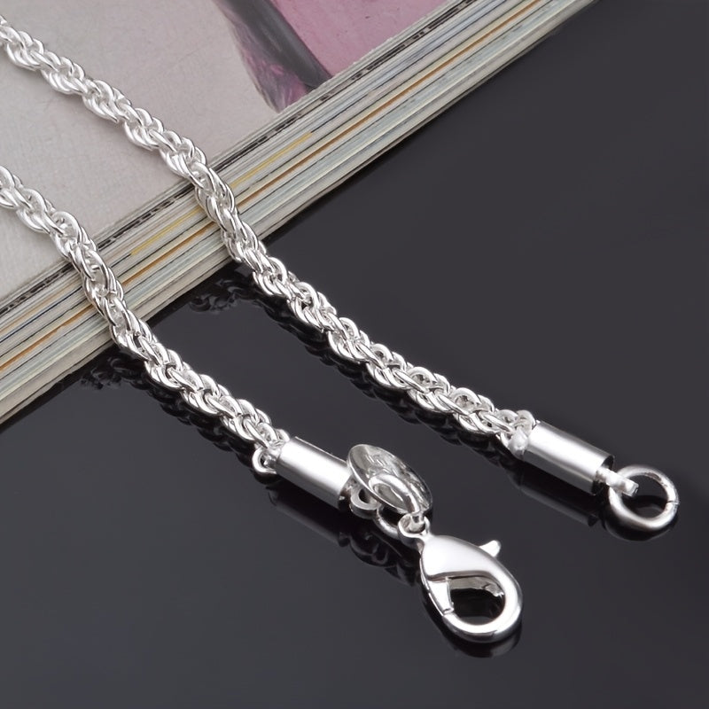 Collier chaîne torsadée plaqué argent 925, style tribal simple en acier inoxydable, unisexe, 18-30 pouces - Bijou pour hommes et femmes, idéal au quotidien ou pour les fêtes, cadeau pour la Saint-Valentin, toutes saisons