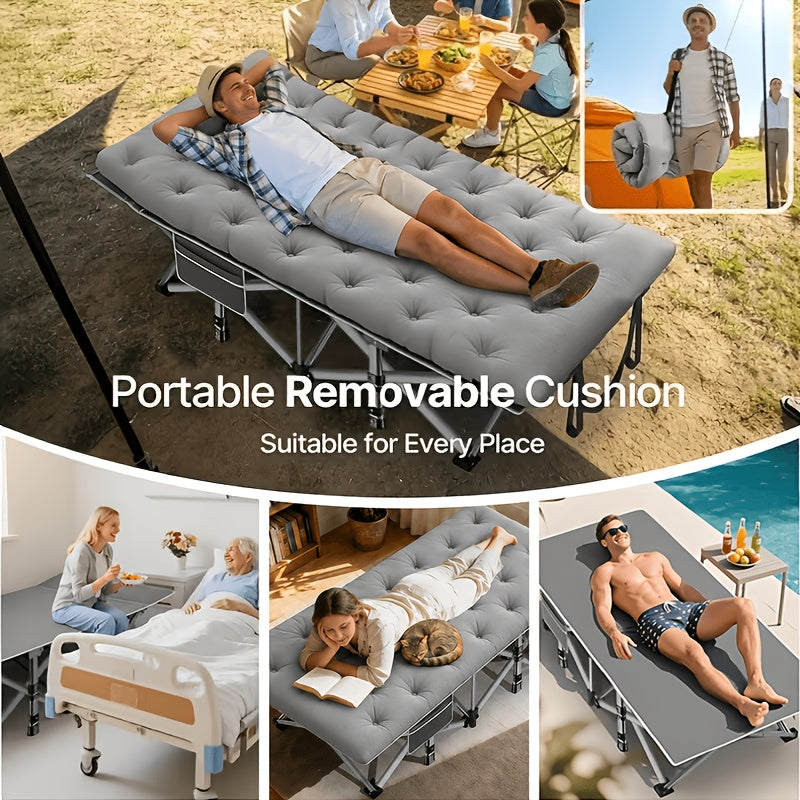 Lit d'appoint pliant robuste et lit de camp – Capacité de 256/347 kg, options de 170 cm/200 cm, matelas en option, lit de voyage portable pour adultes pour le camping, la terrasse et les invités