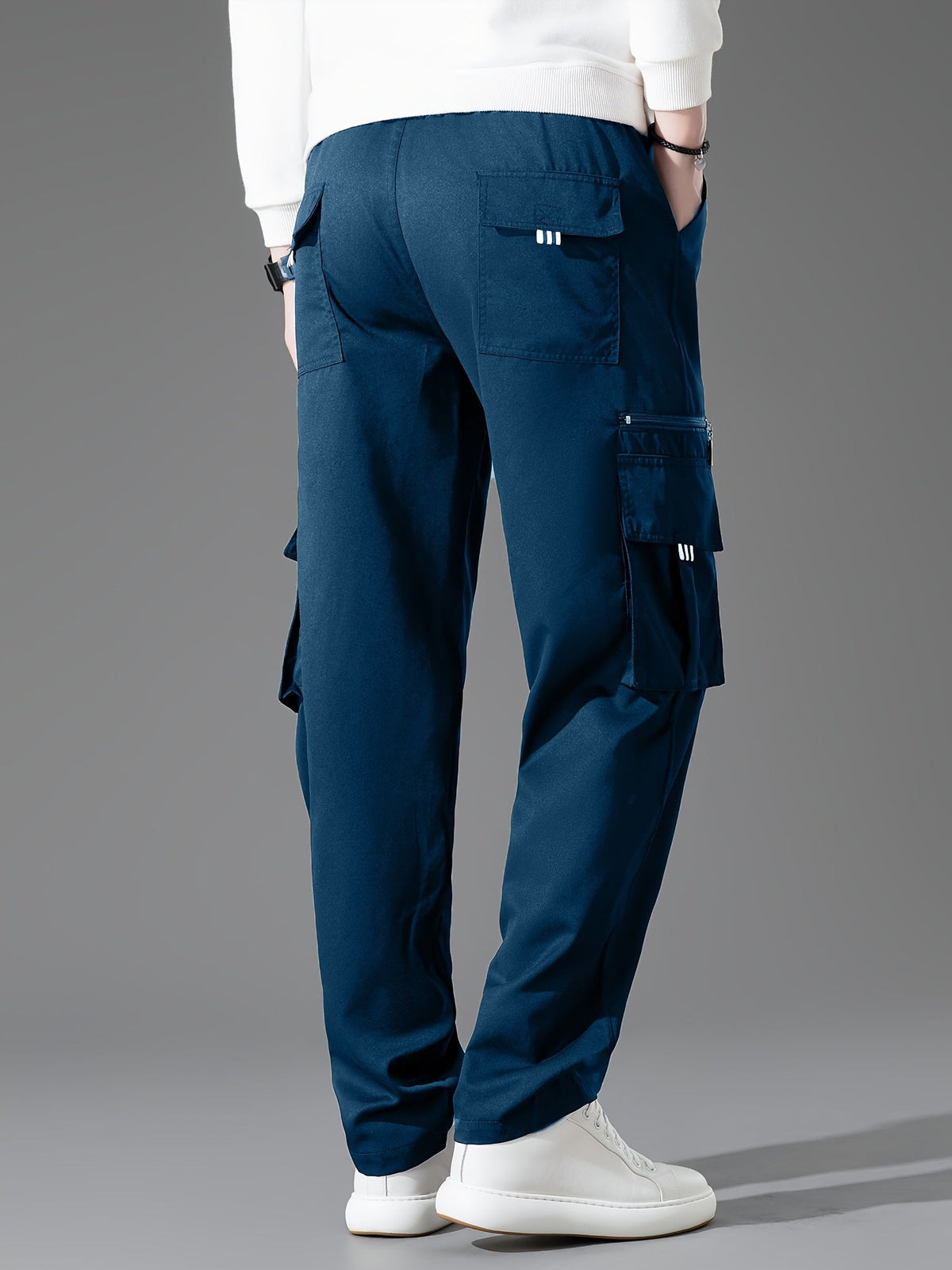 Lot de 3 pantalons cargo pour homme, coupe droite multipoches – Pantalon de randonnée en polyester tissé uni pour le printemps et l'automne, tailles S à XXXL, 9 combinaisons de couleurs