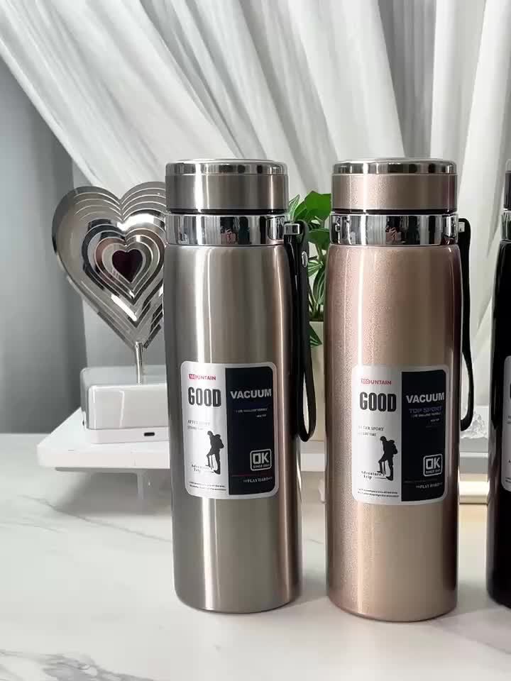 Bouteille d'eau isotherme grande capacité 1 L, gourde sous vide à double paroi en acier inoxydable 316 avec couvercle étanche pour le camping, les voyages, la salle de sport et l'hydratation au quotidien