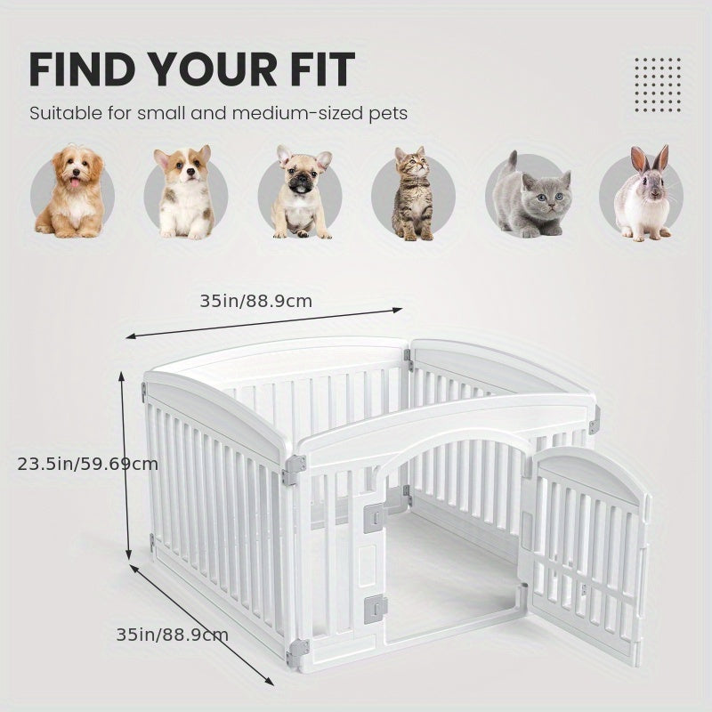 Parc pour chiens pliable à 4 ou 6 panneaux avec fond antidérapant, enclos portable pour chiots, intérieur et extérieur, avec porte à verrouillage de sécurité pour chiens de taille moyenne – Noir et blanc