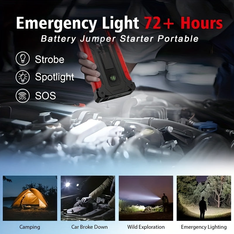 Démarreur de batterie portable 5000A avec compresseur d'air 150 PSI – Booster de batterie tout-en-un 10000mAh, port Type-C, lampe LED pour voitures essence et diesel 12V, camions, SUV et motos