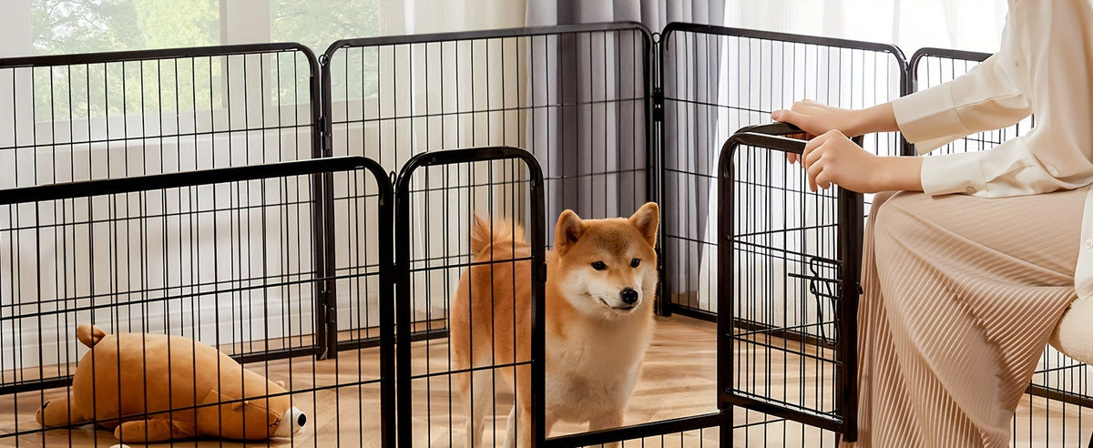 Parc pour chiens 8 ou 16 panneaux, chenil en métal à monter soi-même avec porte pour grands, moyens et petits chiens – 24, 32, 40 pouces, enclos pour chiots intérieur/extérieur, facile à assembler et à déplacer