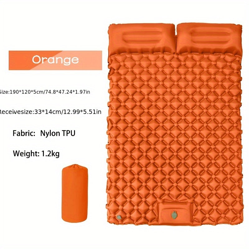 Matelas de couchage autogonflant ultraléger en nylon TPU, pompe intégrée, options une ou deux places, matelas de camping compact et portable pour le camping, la randonnée, le sac à dos, les voyages et les pique-niques, orange et bleu