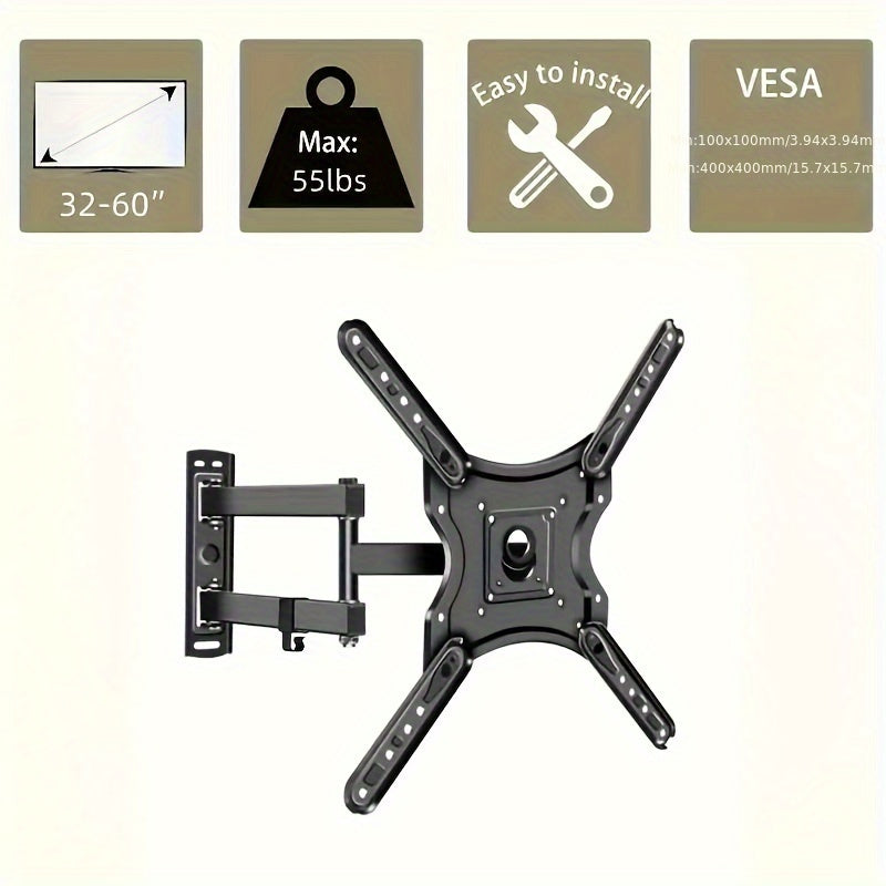 Support mural inclinable et pivotant pour téléviseurs de 26 à 60 pouces – Support universel réglable à mouvement complet pour écran plat, installation facile, compatible avec la plupart des téléviseurs LED, LCD et OLED, compatible VESA