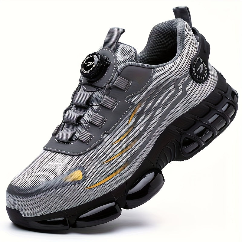 Chaussures de travail respirantes pour hommes – Chaussures de sécurité durables avec bandes réfléchissantes, semelle légère et amortissante pour l'industrie, la construction et un usage quotidien, disponibles en noir et gris, tailles US 6 à 11