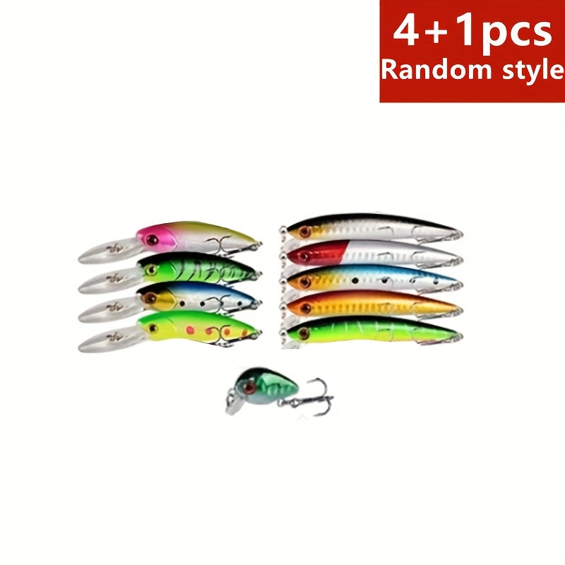 Lot de 5 leurres de pêche – Minnow bionique dur, nage réaliste, eau douce et eau de mer, leurres artificiels aux couleurs aléatoires