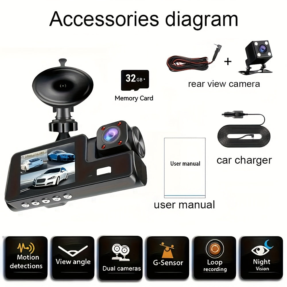 Dashcam 3 canaux 4K avant + 4K intérieur + 1080P arrière avec carte 32 Go offerte, vision nocturne, capteur G, grand angle, enregistrement en temps réel et moniteur de stationnement – Velora