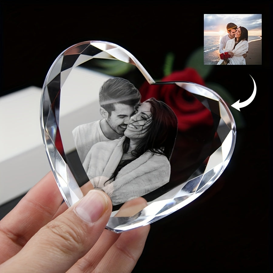 Portrait photo en verre en forme de cœur gravé au laser – Souvenir personnalisé pour animal de compagnie ou proche, cadeau d'anniversaire ou de remise de diplôme, ornement en cristal transparent de style européen avec votre propre photo