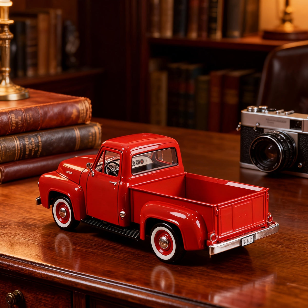 Modèle réduit de camionnette Ford F-100 1953 à l'échelle 1/18 en alliage de zinc - Intérieur détaillé, roues rotatives, présentoir en acrylique | Cadeau de collection de camion classique pour les passionnés de voitures, fête des pères, Noël, anniversaire
