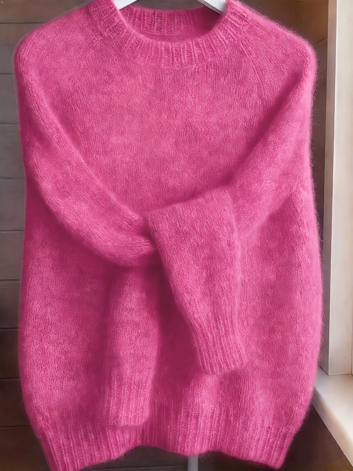 Pull à col rond style français pour femme | Pull en maille 100 % polyester doux et confortable, haut élégant à manches longues et coupe droite pour le printemps et l'automne