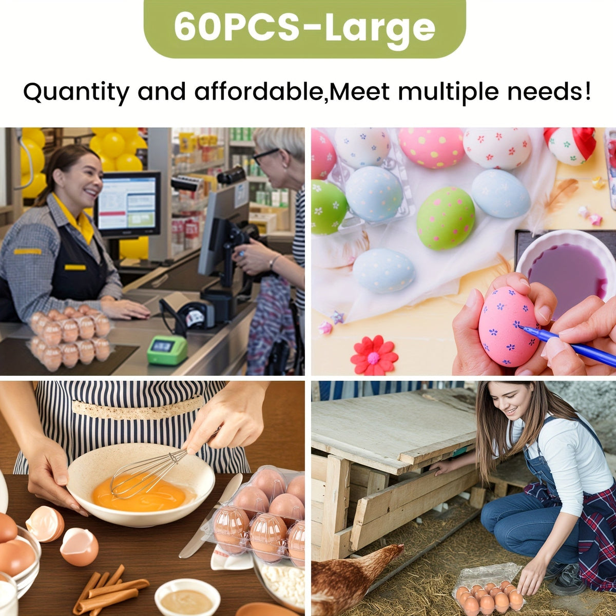 Lot de 60 boîtes à œufs transparentes en plastique, 12 alvéoles avec étiquettes – Boîtes à œufs en PET en gros pour la cuisine, l'élevage, la ferme avicole, le marché fermier et le stockage au réfrigérateur, capacité d'une douzaine d'œufs standard