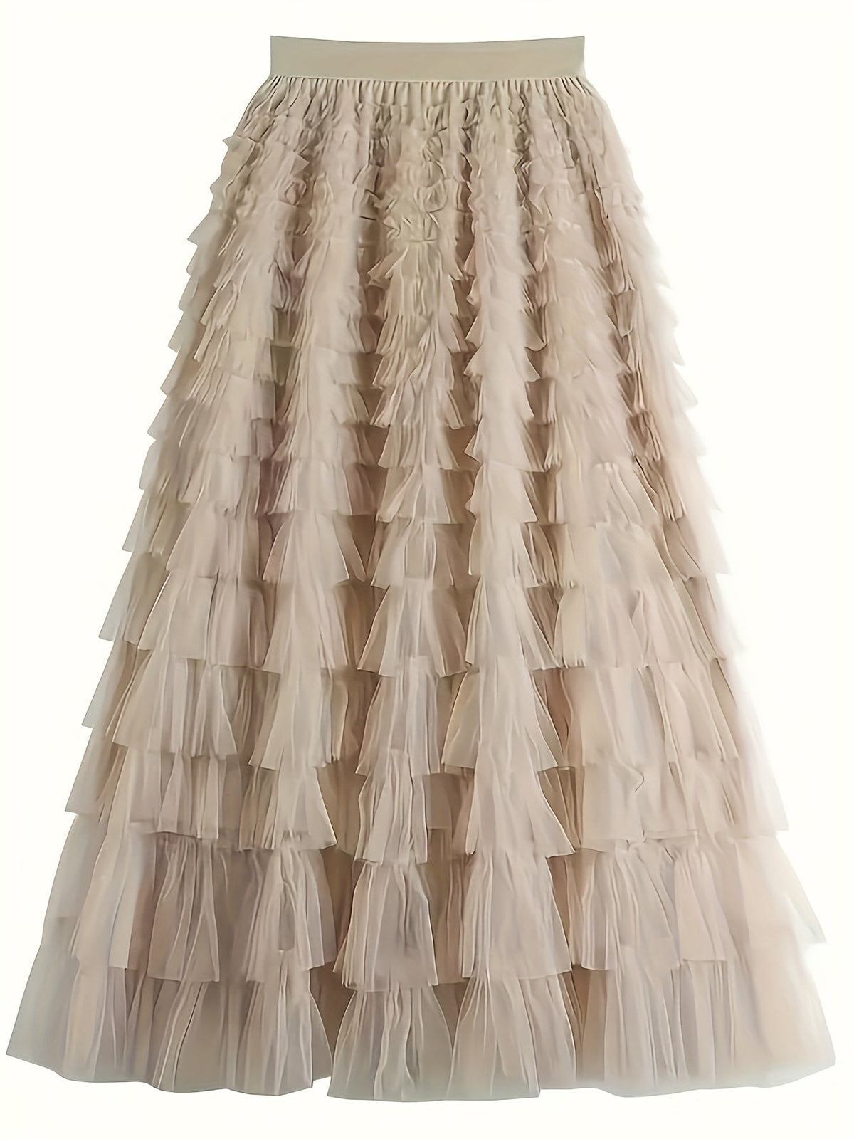 Women's Elegant Mesh Long Cake Skirt β A-Line Flared Hem Contrast Mesh Elastic Waist Maxi Skirt for Fall, Winter & Formal Occasions