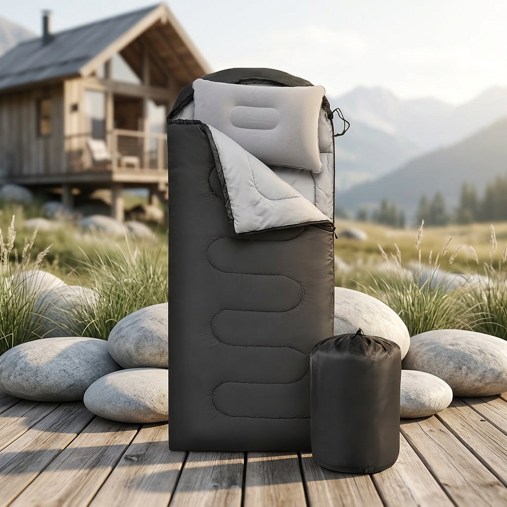 Sac de couchage 3 saisons avec oreiller et sac de compression – Système de couchage léger pour adultes, randonnée, sac à dos, aventures en plein air, voyage et utilisation d'urgence, 4 couleurs