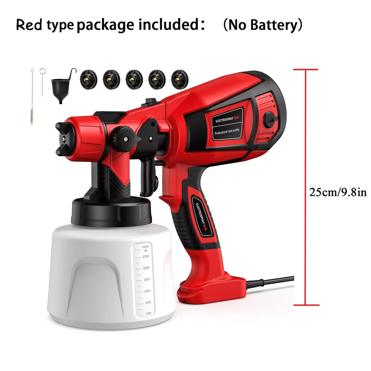 Pistolet à peinture électrique HVLP – Pistolet pulvérisateur airless avec 3 motifs, réservoir de 800 ml, nettoyage facile pour maison, meubles, placards, clôtures, murs, voitures et projets de bricolage