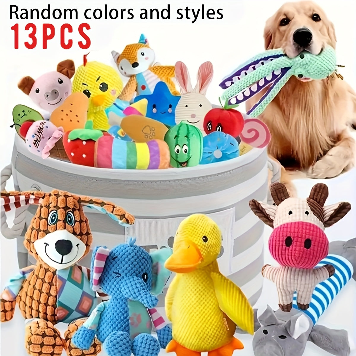 Puppy Plush Teething Toy Set for Small Dogs – 7 or 13 Piece Assorted Soft Squeaky Stuffed Animal Toys, Random Styles, Gentle on Puppy Teeth & Gums, Fun Gift Bundle for Small Breed Puppies