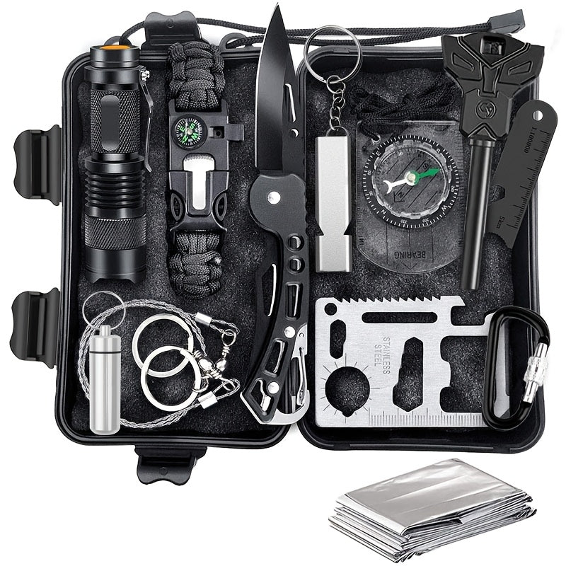 Kit de survie professionnel de 14, 152 ou 258 pièces – Équipement de survie d'urgence en plein air avec allume-feu, boussole et outil multifonction pour le camping, la randonnée et l'aventure, le meilleur cadeau pour hommes et femmes