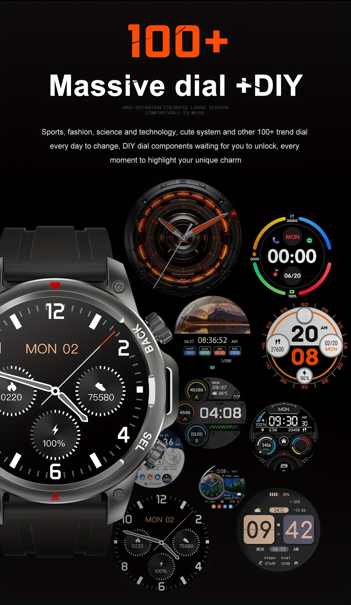 Montre connectée GPS pour homme – Écran HD 360×360, commande vocale IA, appels sans fil, NFC, boussole, éclairage LED, suivi de trajectoire, tracker de fitness pour sports de plein air, cadeau pour la fête des Pères