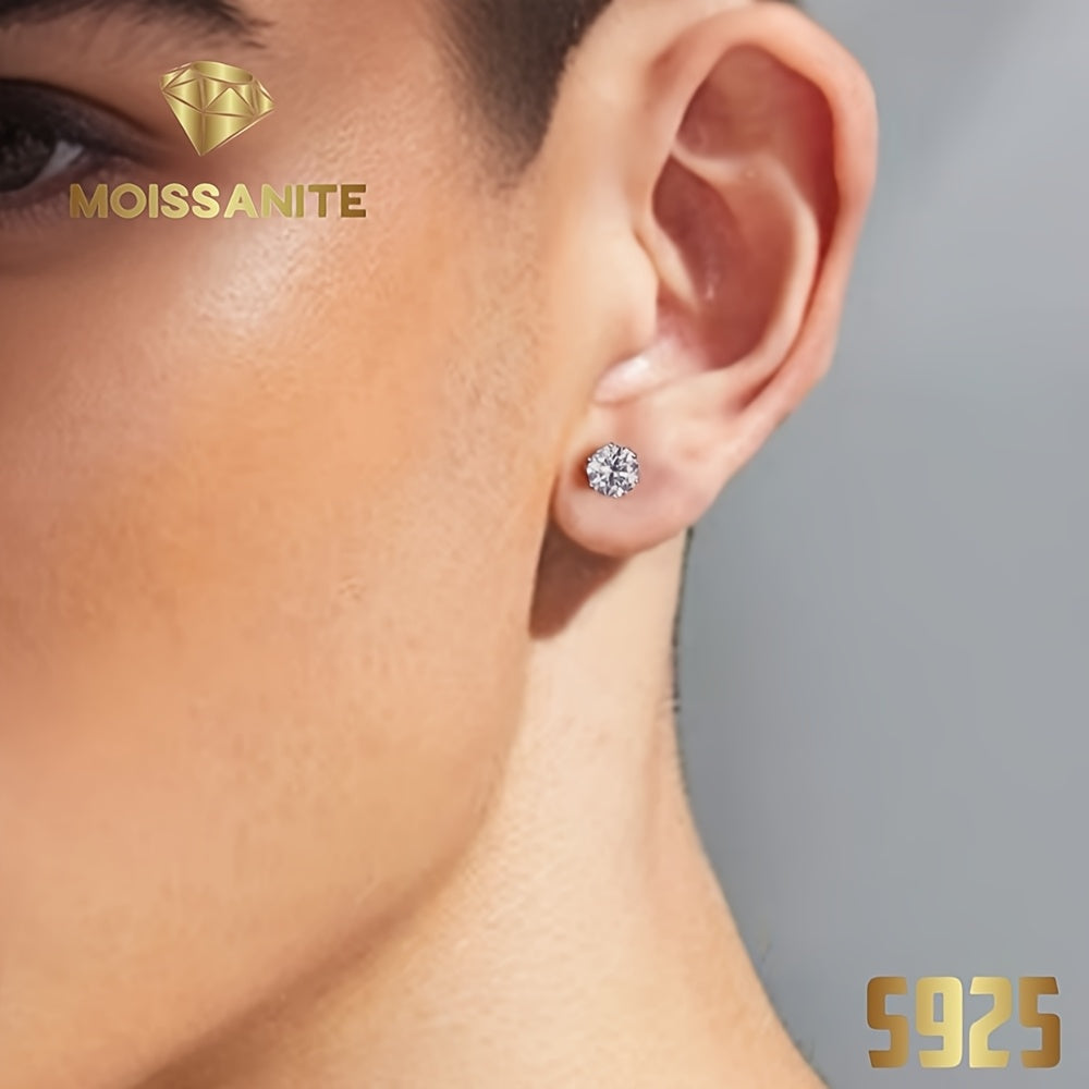 Boucles d'oreilles puces en moissanite, couleur D, pureté VVS, taille ronde brillant, argent sterling 925 – Options de 1 ct à 10 ct, pochette en velours et chiffon de polissage inclus, cadeau idéal pour un anniversaire, Noël et la Saint-Valentin (4,25 g)