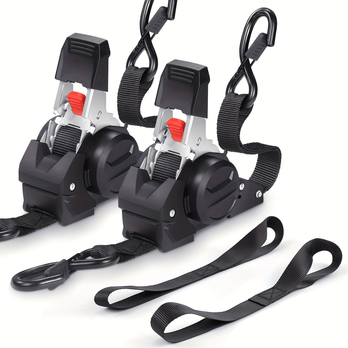 Lot de 4 sangles d'arrimage à cliquet rétractables robustes – 2 sangles de chargement automatiques de 3 mètres pour camion, remorque, moto, déménagement et sécurisation d'appareils