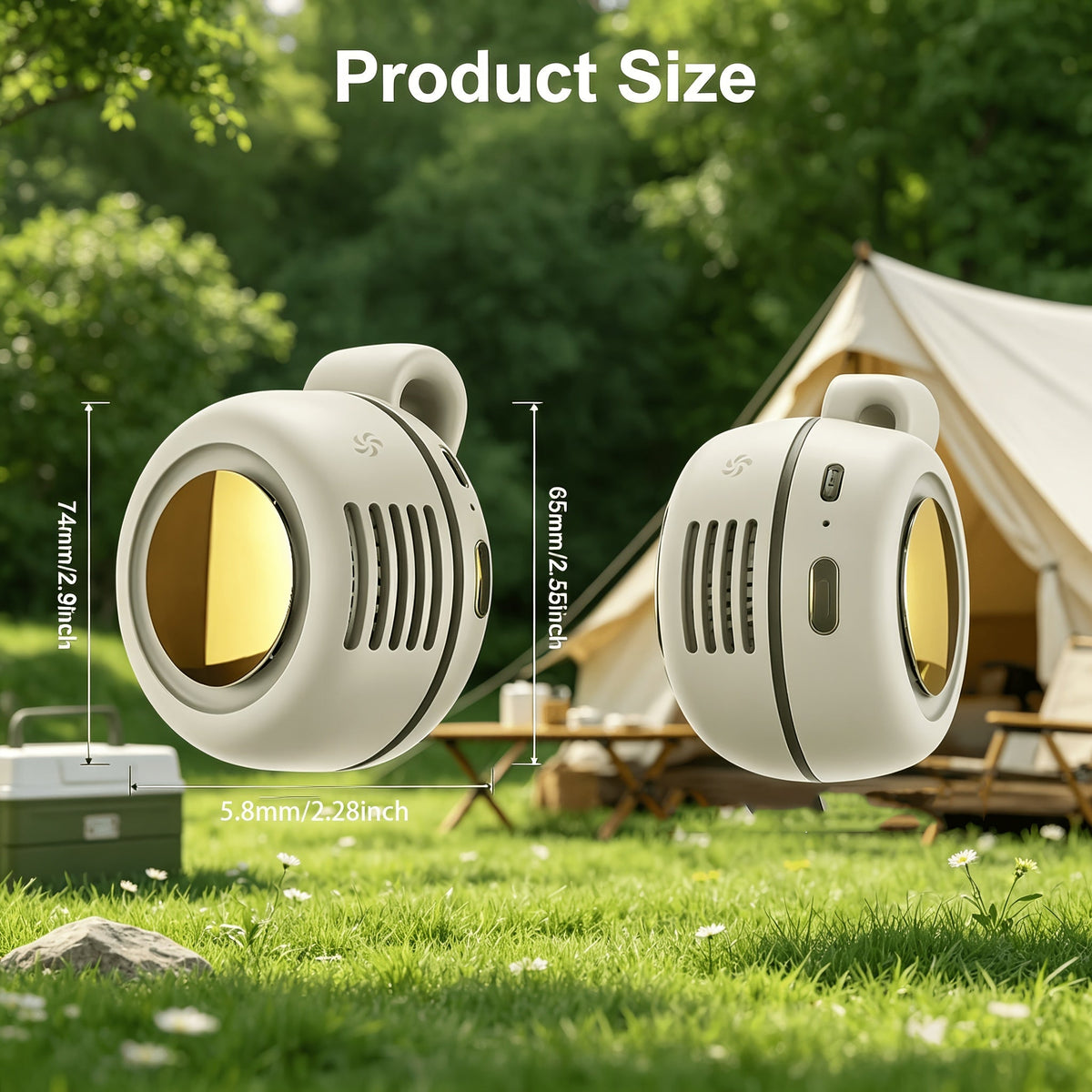 Mini ventilateur de cou sans pales à clipser, rechargeable par USB, 3 vitesses, flux d'air à 360°, ventilateur portable mains libres à suspendre à la taille pour la randonnée, le camping, les voyages, le golf et les activités en plein air