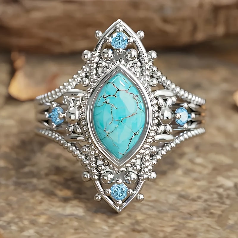 Lot de 9 bagues bohèmes empilables avec turquoise pour femme – Bijoux fantaisie luxueux style bohème, tons dorés avec turquoises synthétiques multi-éléments, idéal pour le quotidien, mariage, fiançailles, cadeau pour petite amie et amoureuse, tailles 6-11