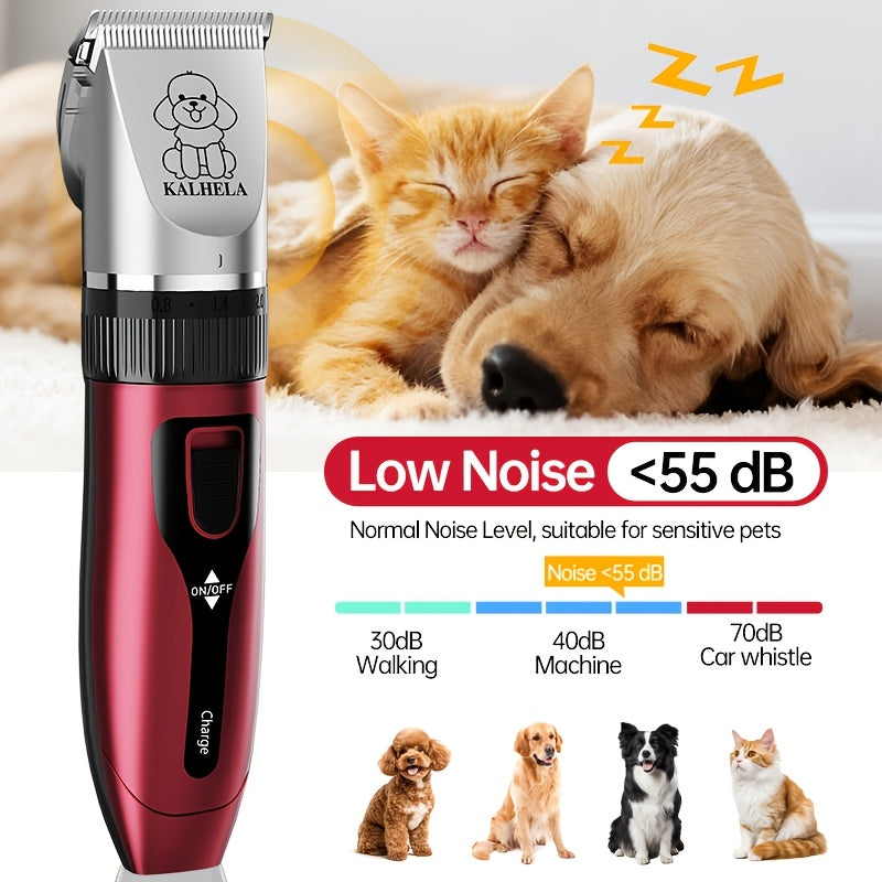 Tondeuse pour animaux sans fil rechargeable avec affichage LED - Tondeuse professionnelle sans fil pour poils de chien, têtes interchangeables, 4 guides de coupe, faible niveau sonore, charge USB 36V, pour chiens, chats et petits animaux