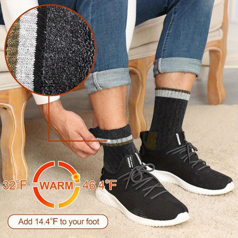 Chaussettes en laine pour hommes, lot de 5 paires, chaussettes thermiques extra épaisses pour l'hiver – 300 g/m², modèle lourd à rayures, lavables en machine, taille 40-47, chaussettes chaudes pour hommes, automne et hiver