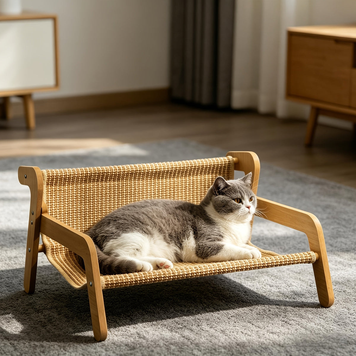 Grand hamac-lounge griffoir en sisal pour chats d'intérieur – Chaise griffoir pour chat, tapis à griffer et poteau en sisal, mobilier pour chat, lounge griffoir multifonction pour grands chats
