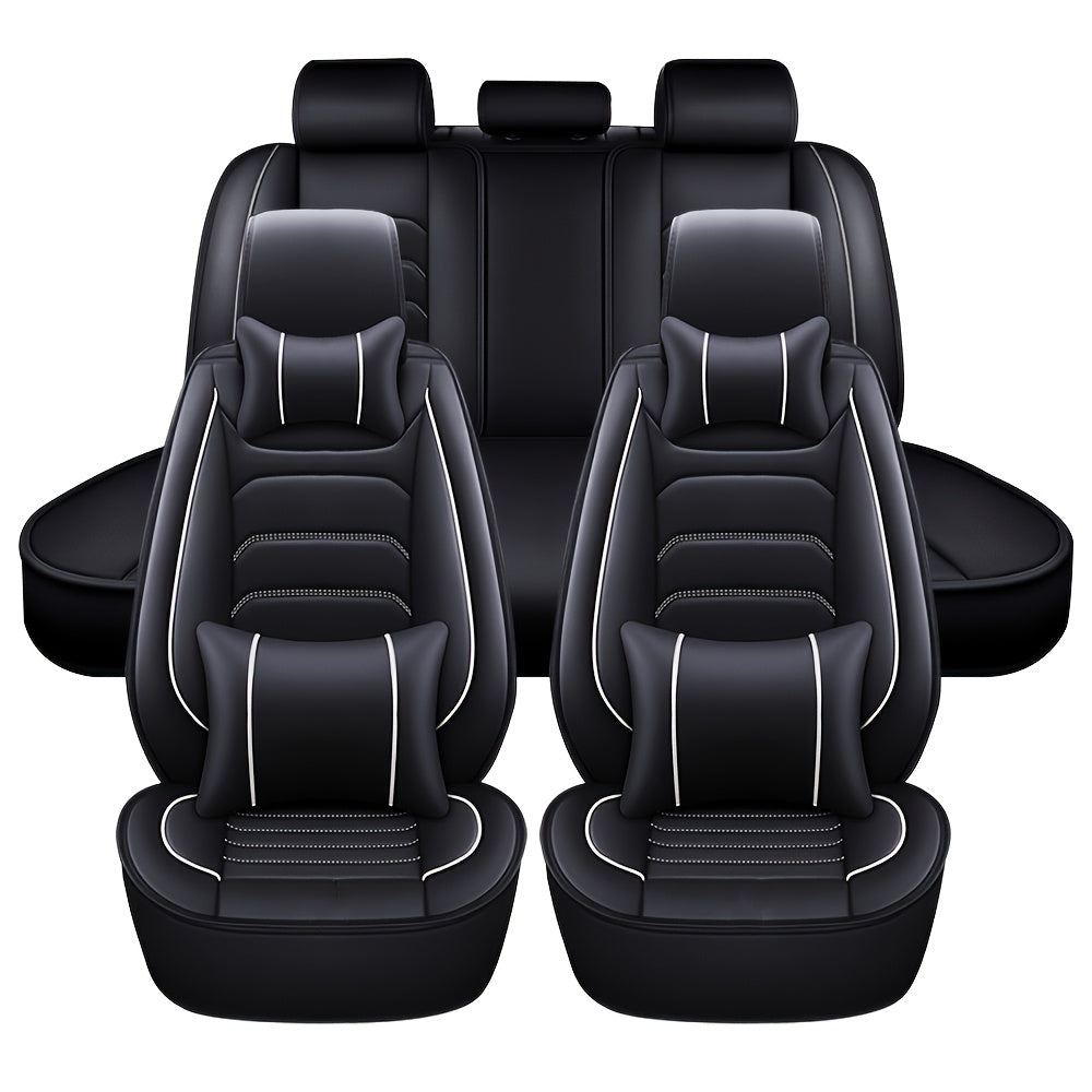 Housses de siège auto en similicuir, ensemble complet 5 places – Protection intégrale 360° imperméable, rembourrage en mousse souple, revêtement antidérapant, ajustement universel pour voitures, camions, berlines et SUV, 6 couleurs disponibles
