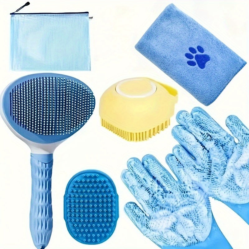 Kit de toilettage pour chien 6 pièces – Brosse, gants de lavage en silicone, serviette en microfibre et outil de mue, sans électricité, kit de soins essentiels pour un pelage brillant, cadeau pour propriétaires de chiens