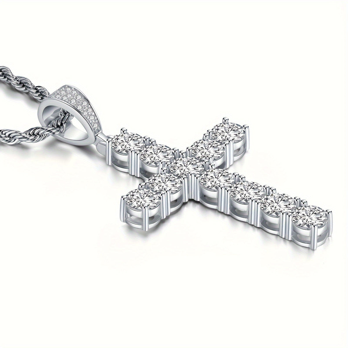 Collier avec pendentif croix pour homme en argent sterling 925 plaqué platine – Style luxe hip-hop hypoallergénique, cadeau idéal pour lui, pour banquets, fêtes et occasions spéciales