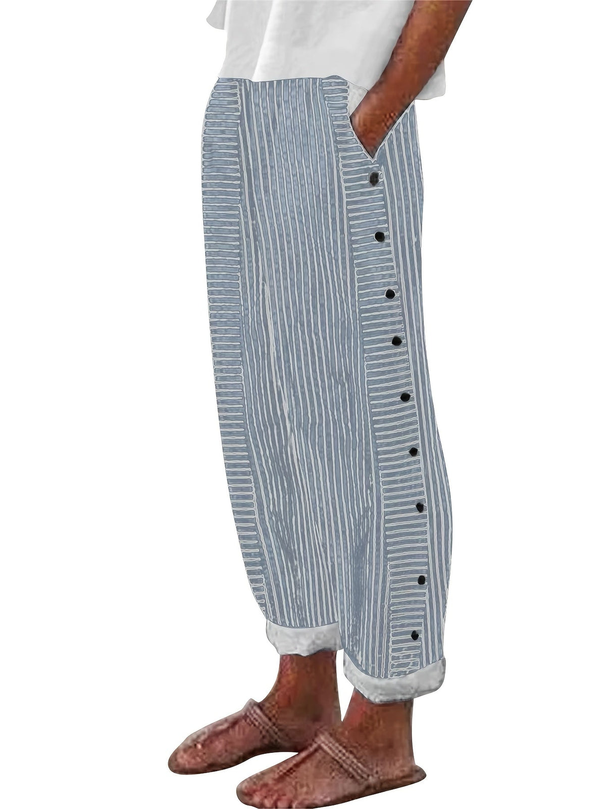 Pantalon droit décontracté à rayures pour femme – Style western classique, pantalon printemps-été avec poches pour un look quotidien ou chic décontracté