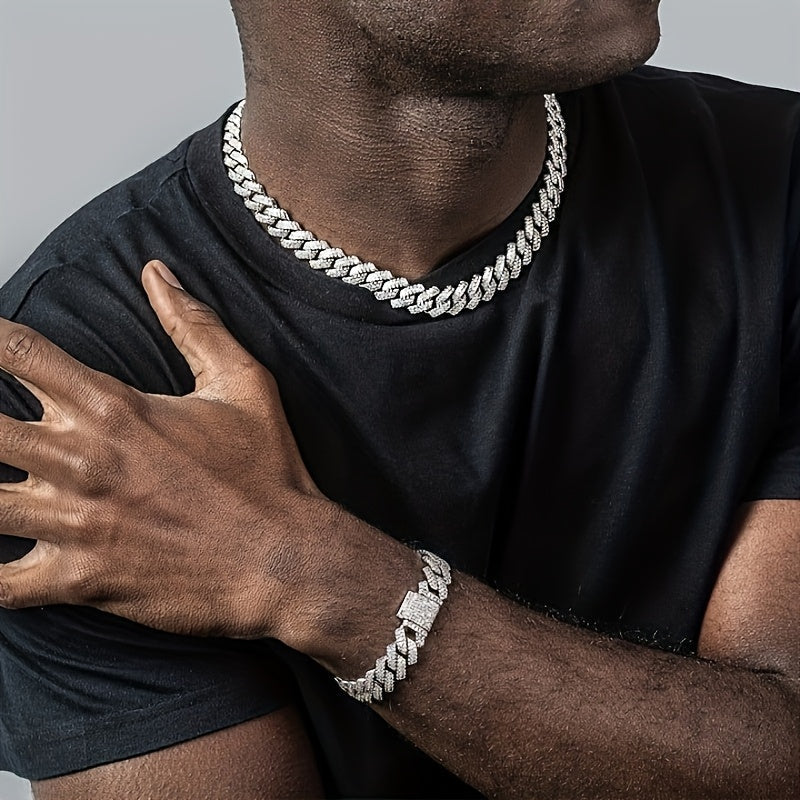 Cuban Link Chain Jewelry Set for Men 2pcs β Hip Hop Miami Bling Necklace and Bracelet Set, Luxury Fashion Streetwear Accessories, Perfect Birthday Anniversary Gift for Him