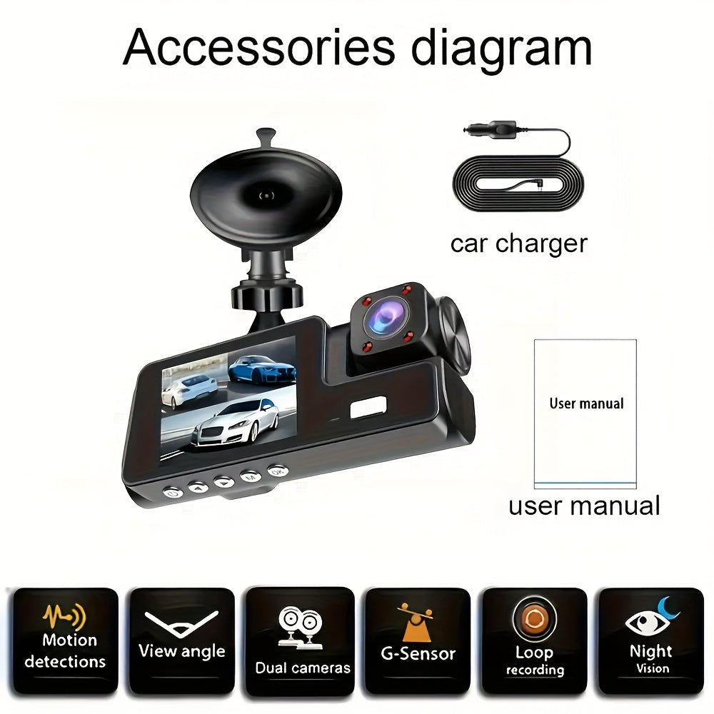 Dashcam 3 canaux 4K avant + 4K intérieur + 1080P arrière avec carte 32 Go offerte, vision nocturne, capteur G, grand angle, enregistrement en temps réel et moniteur de stationnement – Velora