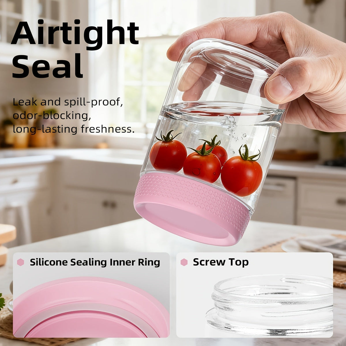 Lot de 6 bocaux en verre hermétiques de 475 ml avec gaines en silicone – Récipients de stockage alimentaire résistants à l'humidité pour thé, céréales, noix, snacks, épices et yaourts | Sans BPA