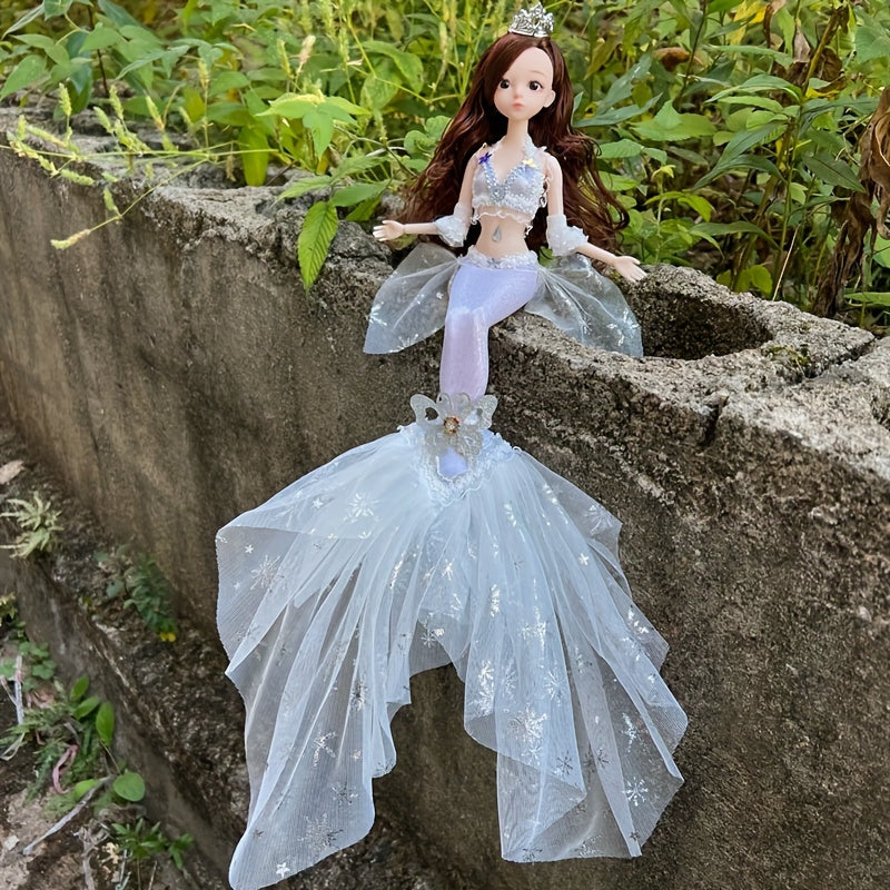 Poupée princesse sirène pour filles 45 cm – Magnifique poupée articulée avec queue en laine, yeux 3D et 11 articulations mobiles, vêtements amovibles, décoration de chambre et jouet, cadeau d'anniversaire ou de Noël