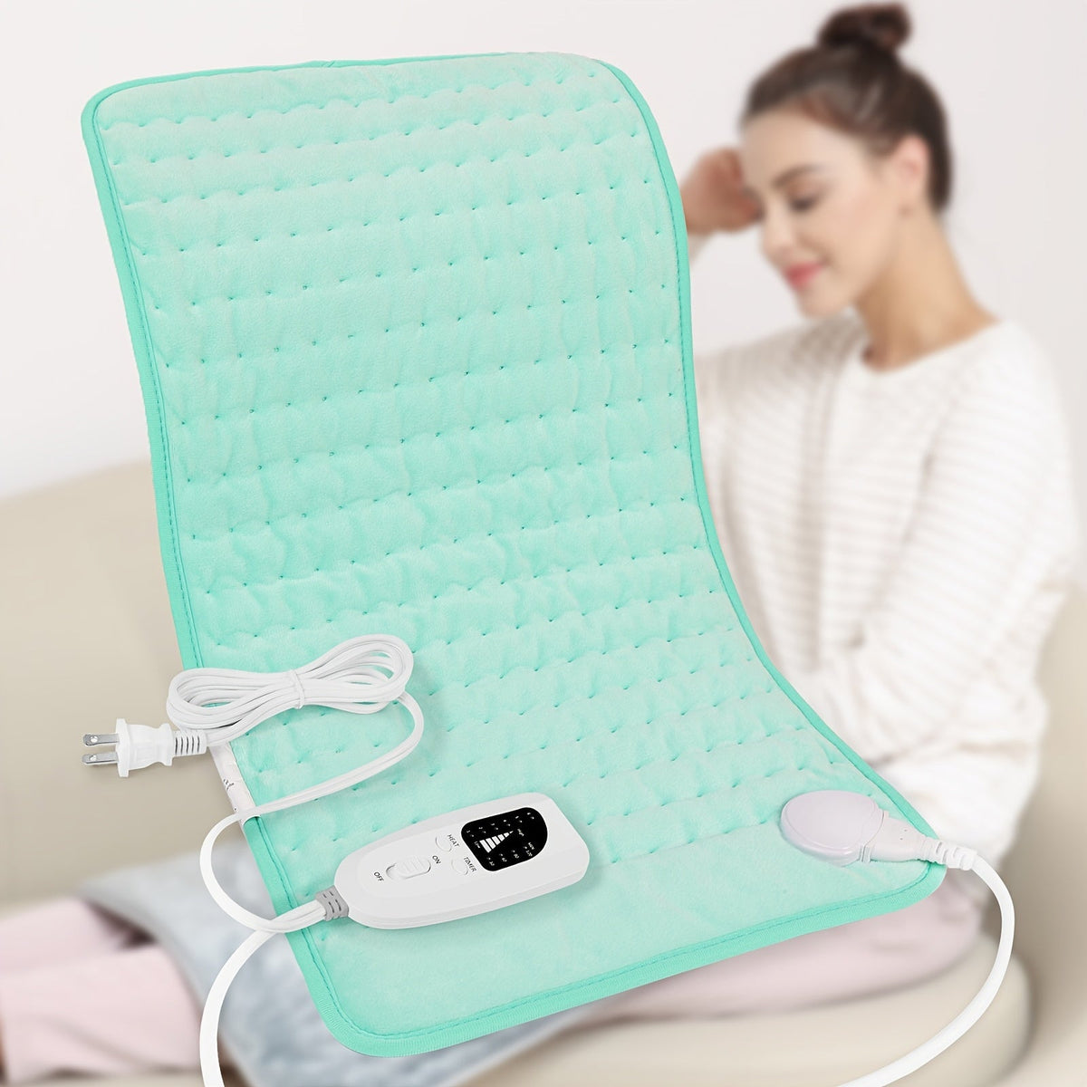 Coussin chauffant extra large 60 cm x 30 cm pour le dos, le cou et les épaules – 6 réglages de chaleur, arrêt automatique, utilisation humide/sèche, flanelle lavable, cadeau idéal