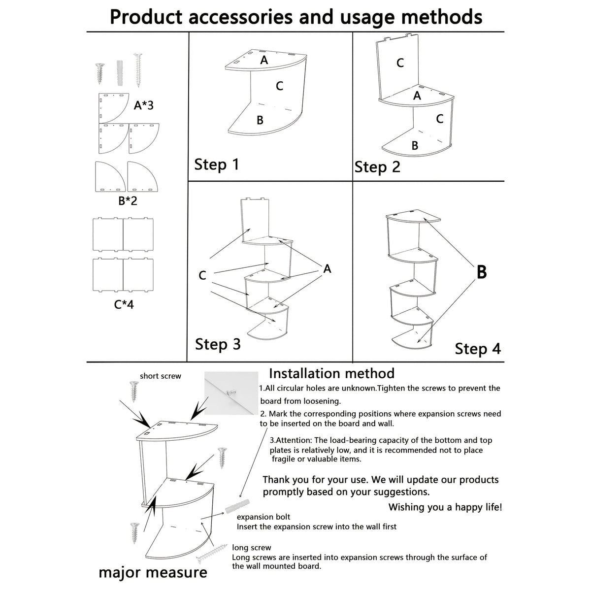 Étagère d'angle murale à 5 niveaux – Bibliothèque flottante et étagère de rangement pour salon, chambre et cuisine, séparateur d'angle gain de place, 5 styles disponibles