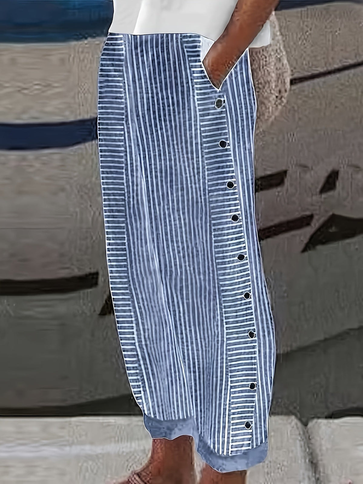 Pantalon droit décontracté à rayures pour femme – Style western classique, pantalon printemps-été avec poches pour un look quotidien ou chic décontracté
