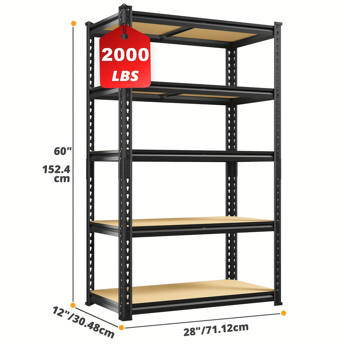 Étagère de rangement robuste en métal à 5 niveaux pour garage, 907 kg (2000 lb) – Étagère de rangement en acier réglable de 152 à 183 cm pour garage, sous-sol, garde-manger, cuisine et entrepôt, assemblage sans outils, noir