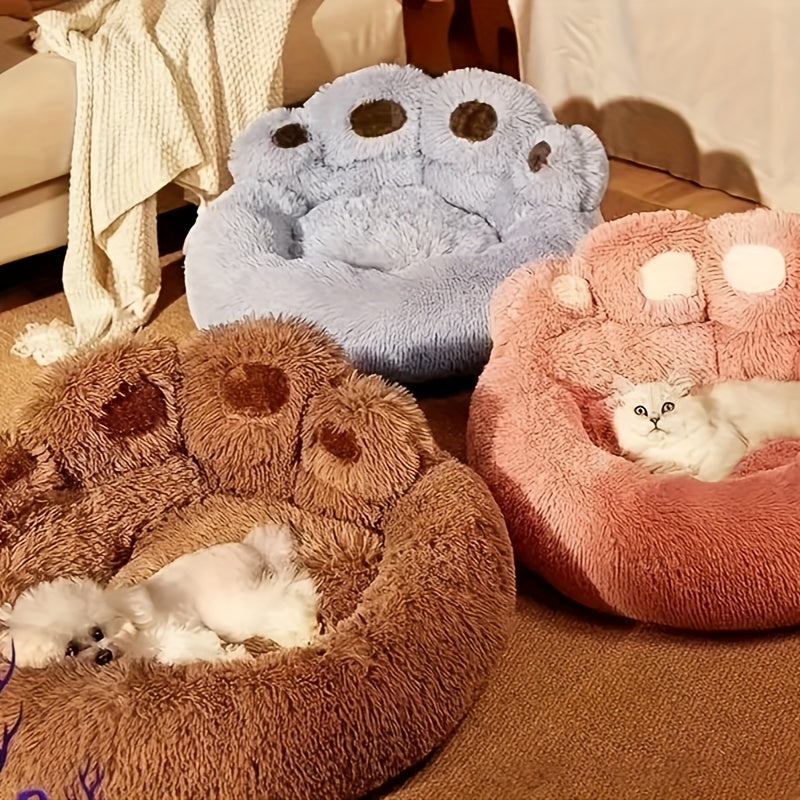 Panier rond pour chien et chat motif patte d’ours – Lit apaisant et doux pour animal de compagnie, antidérapant, chaud et confortable, petit, moyen, grand modèle, 50/60/70/90 cm, café/rose/gris