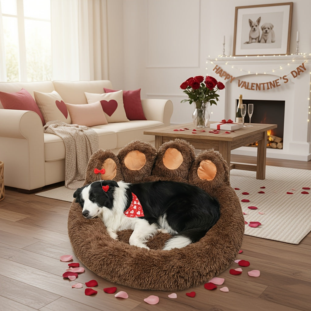 Lit pour chien et chat en forme de patte d'ours – Coussin rond apaisant, chaud et doux en peluche pour animal de compagnie avec foulard bonus, S M L XL 2XL Café Rose Gris Marron pour chiens et chats de petite, moyenne et grande taille