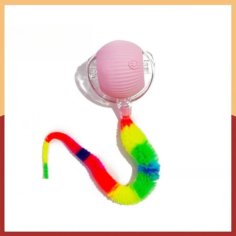 Jouet balle roulante automatique pour chat, rechargeable par USB, lumineux, intelligent et auto-divertissant, en plastique résistant aux morsures avec queue en forme de chenille pour chats et chatons d'intérieur, version améliorée de deuxième génération