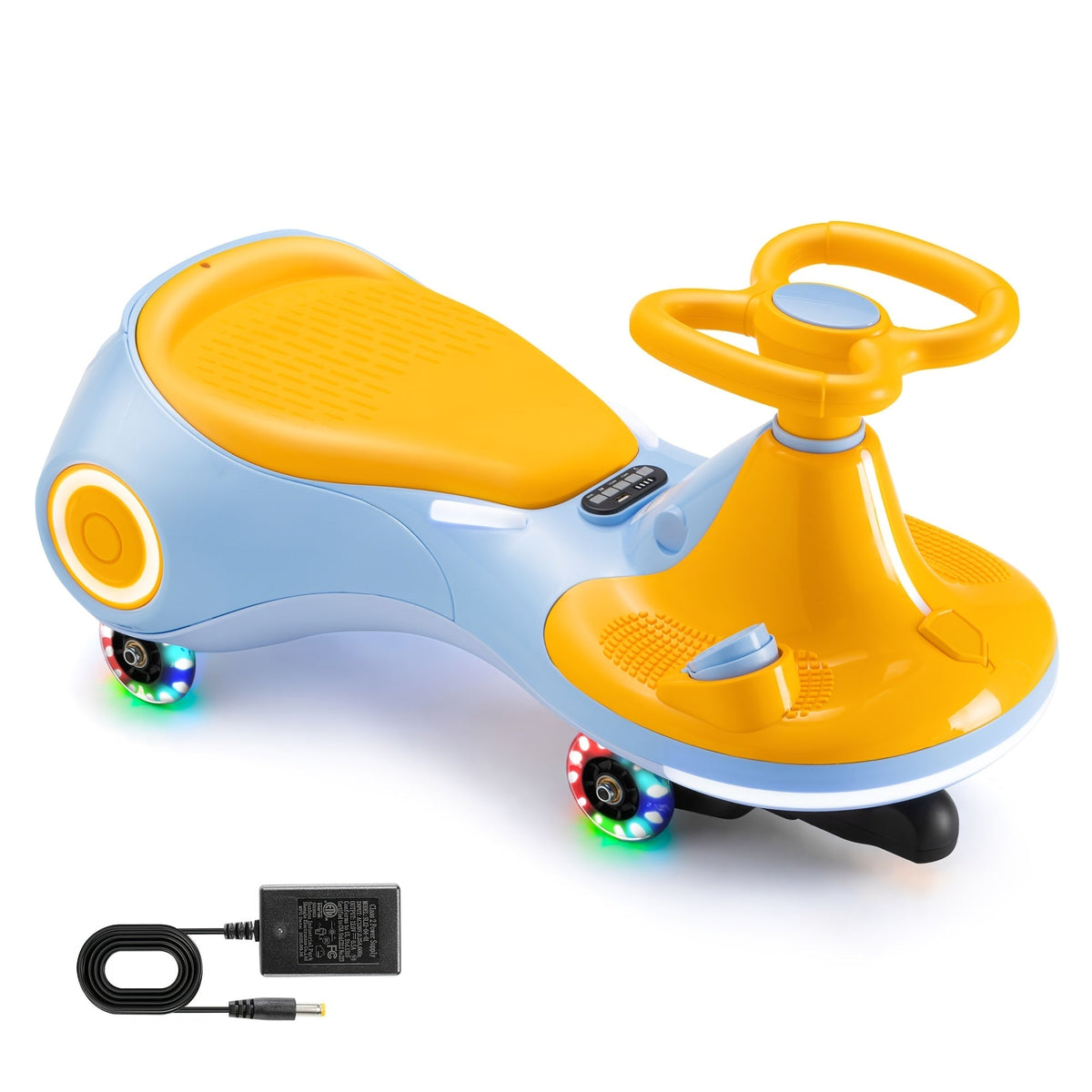 Voiture à bascule 2 en 1 rechargeable, jouet à pédales, 2 vitesses, système anti-renversement, roues lumineuses, capacité de 59 kg (130 lb), pour enfants de 3 ans et plus, cadeau d'anniversaire, de Noël ou d'Halloween, Violet Jaune Rouge