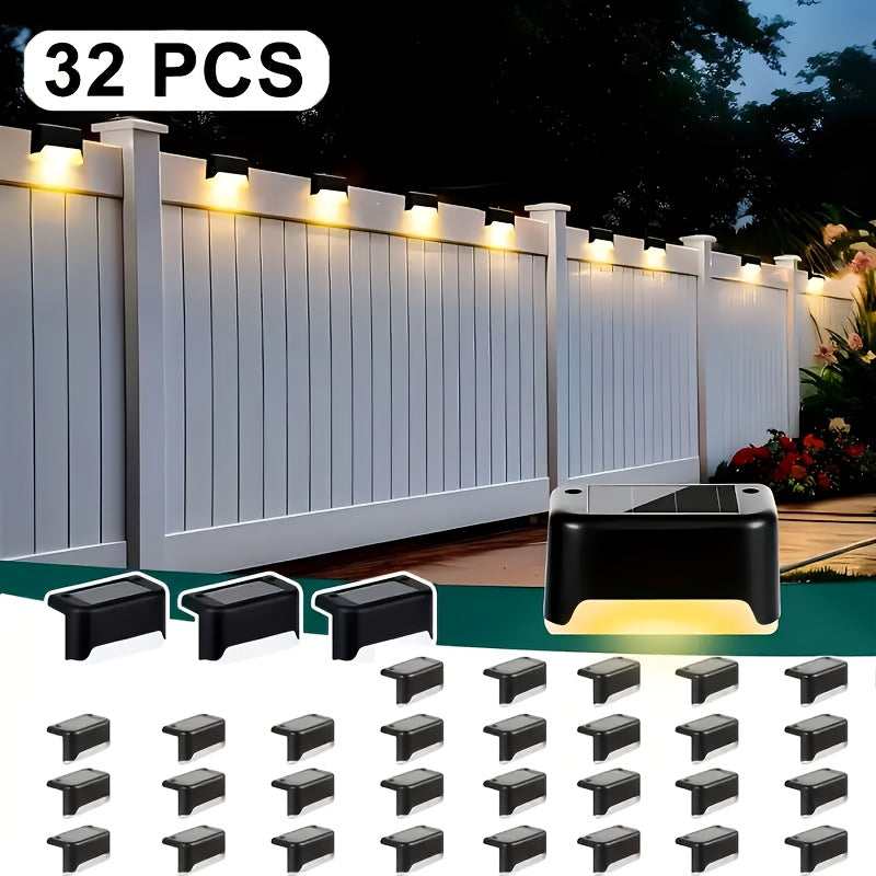 Lampes solaires LED pour terrasse, escaliers et marches d'extérieur, allumage/extinction automatique, 12 heures d'éclairage blanc chaud pour clôture, allée, patio, balcon et jardin – ABS résistant aux intempéries, lot de 8, 16 ou 32 – Aucun câblage requis