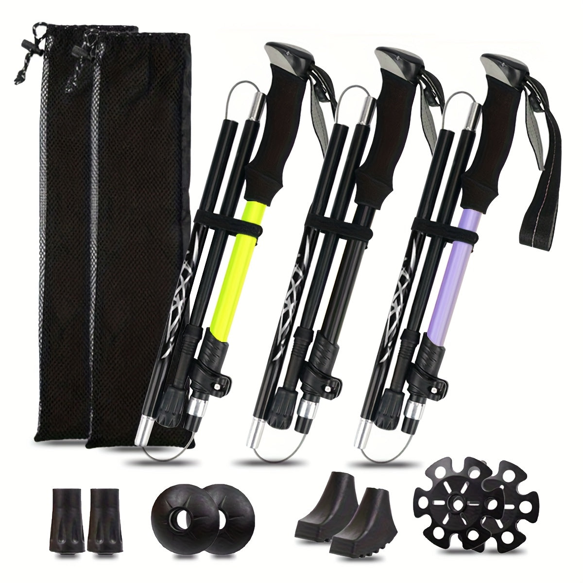 Lot de 2 bâtons de marche pliables, ultra-légers en alliage d'aluminium 7075, bâtons de randonnée télescopiques avec poignées ergonomiques antidérapantes, dragonnes et hauteur réglable pour hommes et femmes, idéal pour le trekking et la randonnée.