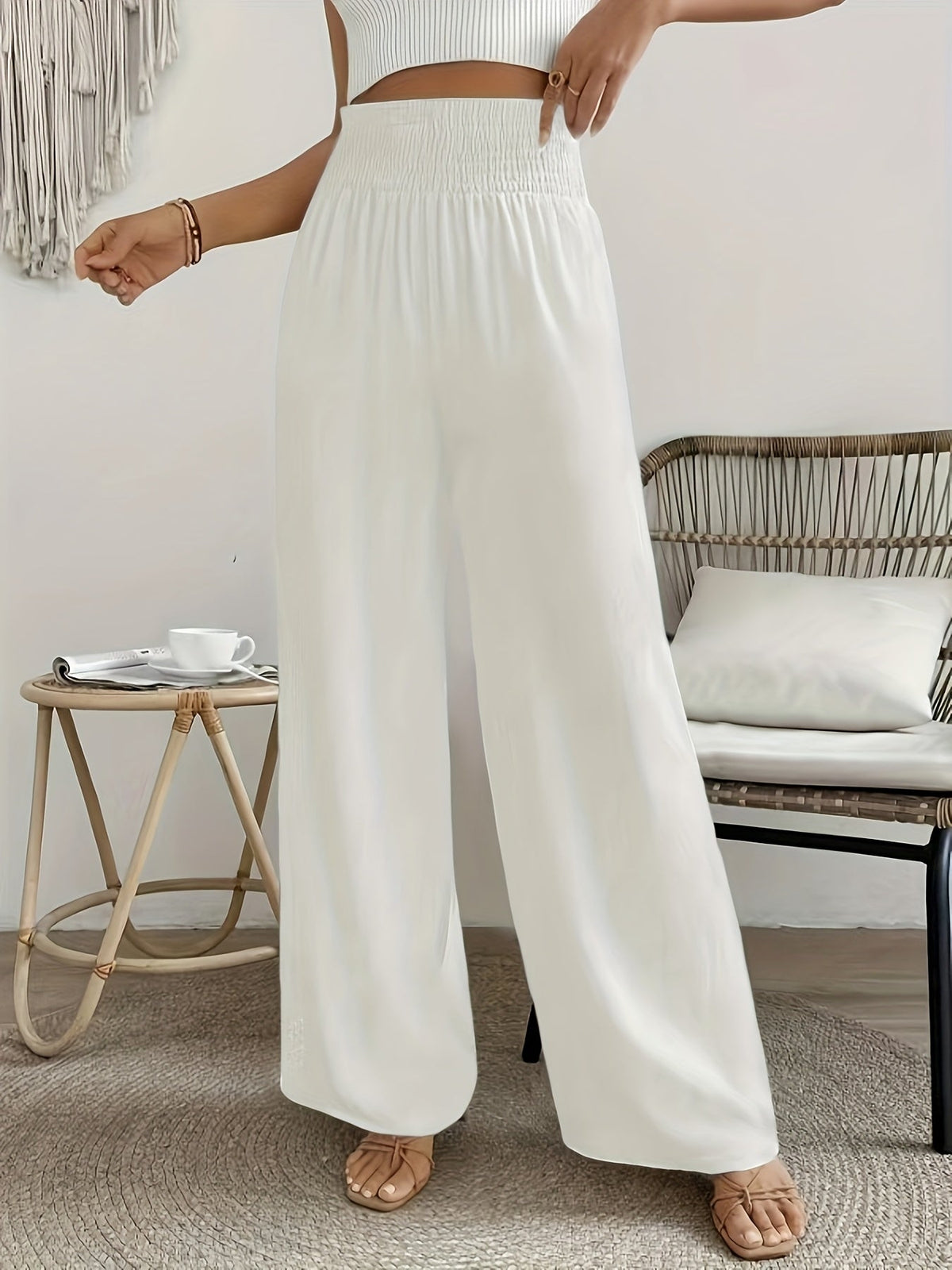 Pantalon élégant taille haute pour femme, couleur unie, matière lisse légèrement extensible - Pantalon décontracté chic, lavable en machine, idéal pour le printemps, l'été, l'automne, le bureau ou le quotidien
